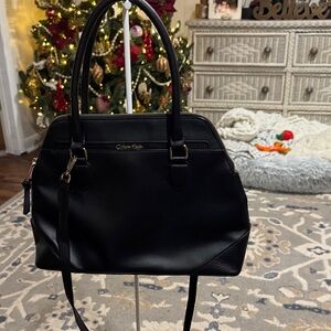 Calvin Klein Black Leather Satchel Handbag
